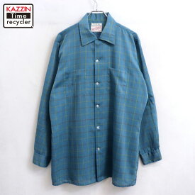 【中古】70s ヴィンテージ アロー ARROW チェック柄 長袖シャツ 古着 メンズ 表記Lサイズ ブルー