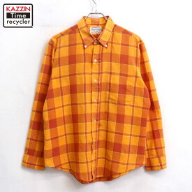 【中古】70s ヴィンテージ Royal Coach チェック柄 長袖シャツ 古着 メンズ 表記Lサイズ オレンジ