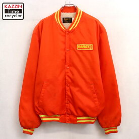 【中古】80s USA製 ヴィンテージ Swingster 企業 裏地ボア ナイロン スタジャン 古着 メンズ 表記XLサイズ オレンジ