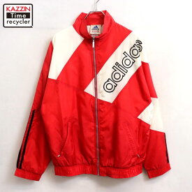 【中古】90s ヴィンテージ アディダス adidas ナイロンジャケット 古着 メンズ 表記Mサイズ レッド・ホワイト