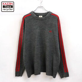【中古】00s アディダス adidas ニットセーター 古着 メンズ XL~サイズ相当 ビッグサイズ オーバーサイズ グレー・レッド