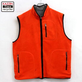 【中古】90s ヴィンテージ 無地 リバーシブル フリース ベスト 古着 メンズ 表記Lサイズ オレンジ・グレー
