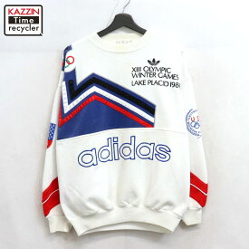 【中古】80s ヴィンテージ アディダス adidas レークプラシッド オリンピック スウェット トレーナー 古着 メンズ XLサイズ相当 ビッグサイズ オーバーサイズ ホワイト