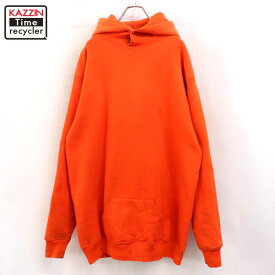 【中古】80s ヴィンテージ 無地 ASPLUNDH ダブルフェイス スウェット パーカー 古着 メンズ XLサイズ相当 ビッグサイズ オーバーサイズ オレンジ