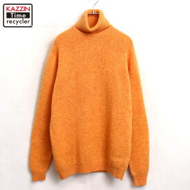 【中古】70s ヴィンテージ ミックスカラー タートルネック シェットランドウール ニットセーター 古着 メンズ 表記40サイズ オレンジ