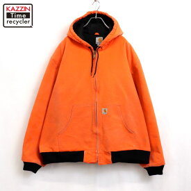 【中古】00s USA製 カーハート Carhartt ブライトオレンジ アクティブパーカー ダック ジャケット 古着 メンズ 表記XXLサイズ オレンジ