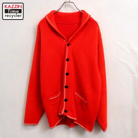 【中古】70s ヴィンテージ ショールカラー ニットカーディガン 古着 メンズ Mサイズ相当 オレンジ