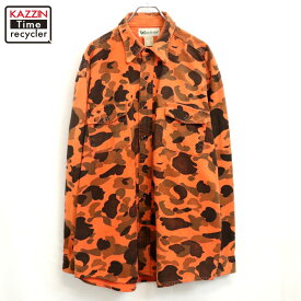 【中古】90s ヴィンテージ ハンティングカモ シャモアクロス 長袖シャツ 古着 メンズ XLサイズ相当 ビッグサイズ オーバーサイズ オレンジ