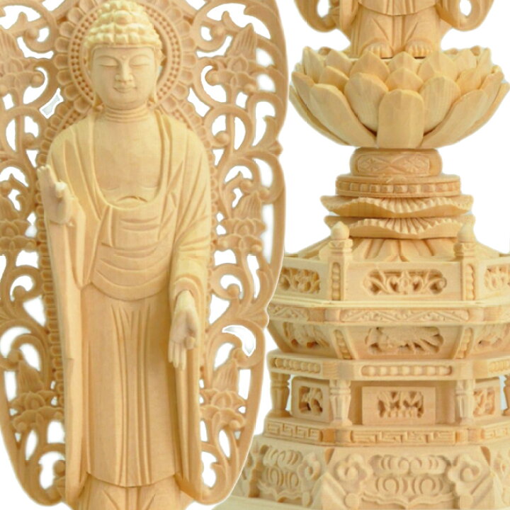 楽天市場】仏像 総桧 六角台座 舟立弥陀 唐草 5寸 ( 木彫 木製 