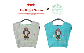 KOBE CHOCO「Ball&Chain」 ボールアンドチェーンコラボショッピングバッグMサイズライトブルー パステルグレー KOBE CHOCO／神戸チョコ／神戸／Ball&Chain／ボールアンドチェーン／ロボット／エコバッグ／刺繍バッグ／バッグ／雑貨／ギフト
