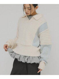 バイカラーデザインスリーブニット KBF ケービーエフ トップス ニット ブラック ピンク ホワイト【送料無料】[Rakuten Fashion]