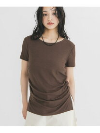 シャーリングスリットTEE KBF ケービーエフ トップス カットソー・Tシャツ ブラウン ホワイト イエロー【送料無料】[Rakuten Fashion]