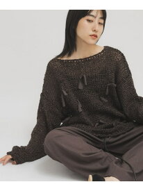 テープヤーンリボンオーバーニット KBF ケービーエフ トップス ニット カーキグリーン ホワイト【送料無料】[Rakuten Fashion]