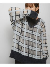 【SALE／50%OFF】シアーチェックフェザーニット KBF ケービーエフ トップス ニット ホワイト ブルー ピンク【RBA_E】【送料無料】[Rakuten Fashion]