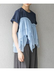 【SALE／50%OFF】アシメフリルドッキングTEE KBF ケービーエフ トップス カットソー・Tシャツ ネイビー ホワイト【RBA_E】[Rakuten Fashion]