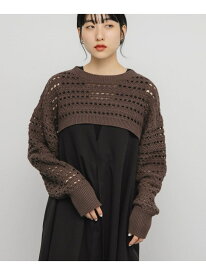 【SALE／60%OFF】透かし編みニットボレロ KBF ケービーエフ トップス ニット ブラウン グレー【RBA_E】[Rakuten Fashion]