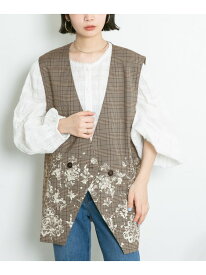 【SALE／70%OFF】レースプリントチェックベスト KBF ケービーエフ トップス ベスト・ジレ ブラウン グレー【RBA_E】[Rakuten Fashion]