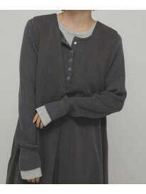レイヤードライクヘンリーニット KBF ケービーエフ トップス ニット ブルー ブラウン グレー【送料無料】[Rakuten Fashion]