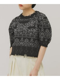 【SALE／50%OFF】ジャガードハーフスリーブニット KBF ケービーエフ トップス ニット ベージュ ネイビー【RBA_E】[Rakuten Fashion]