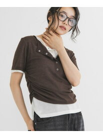 バイカラーヘンリーネックTEE KBF ケービーエフ トップス カットソー・Tシャツ ブラウン グリーン【送料無料】[Rakuten Fashion]