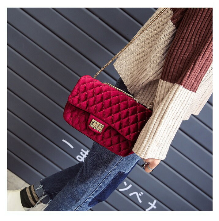 楽天市場】送料無料【ベルベットBAG】 Wチェーンショルダーバッグ 