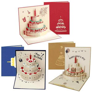 バースデーカード 3枚セット 3D立体 誕生日 メッセージ ポップアップ グリーティング バースデ カード お誕生日 祝い 感謝 封筒付き