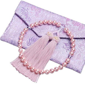 LEOBEE 貝パール 女性用数珠 マグネット式数珠袋付き 念珠 じゅず 手作り念珠 数珠ブレスレット 葬式 葬儀 墓参り 法事 念誦 全ての宗派で使用頂け