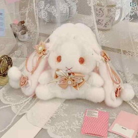 ショルダーバッグ レディース ぬいぐるみ 巾着型 うさぎモチーフ リボン ミニサイズ ふわふわ素材 軽量 かわいい 持ち運び便利 通学 デート お出かけ用 斜め掛け 肩掛け 鞄