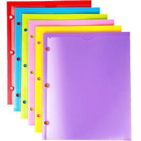 プラスチック 4ポケットフォルダー クリアフロントポケット付き 6点 水平ポケット2つ 垂直ポケット2つ 3リングバインダー用大容量フォルダー カードスロット付き アソートカラー A4&レター