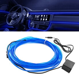 車内用 LED ライトストリップ USB ネオン点滅 電撃ライト 16.4フィート ネオン 縫製エッジ カーアンビエント照明キット ヒューズ保護付き ブルー