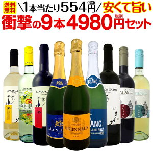 【送料無料】当店最安級!1本あたり554円(税別)!限界ギリギリまでお買い求めやすくしました!安くて旨いワインばかりを詰め込んだ衝撃の9本4980円(税別)セット!