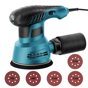 サンダー 電動 ランダムオービット サンダー 電動サンダー 6段階調速 回転数6000-12000min-1 自動集塵 オービタルサンダー マジックテープ式 125mmサンドペーパー P240、P180、P120、P80、P60のサンド