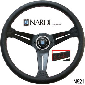 【2025年数量限定モデル　即納可能】NARDI ナルディ　N921　スポーツタイプ　ラリー　340　RED E.nardi　BLKパンチングレザー&ブラックスポーク　レッドステッチ　ステアリング　径340mm　オフセット75mm　NARDIホーンボタン付　限定モデル　00300921
