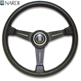 NARDI ナルディ　N150　ブラックレザー&ブラックスポーク　グレーステッチ　ステアリング　径380mm　NARDIホーンボタン ホーンリング付【お取り寄せ商品】【ハンドル ステアリング】