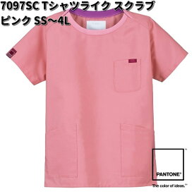 FOLK　フォーク　7097SC-3　男女兼用　 Tシャツライク　スクラブ　PANTONE　ピンク　SS～4L　パントン【お取り寄せ製品】丸首　スクラブ　医療ユニホームメディカル　ウェア