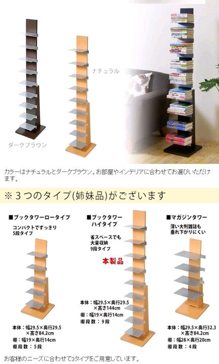 楽天市場】AUX オークス L51DA ブックタワー ハイタイプ 9段 ダーク  