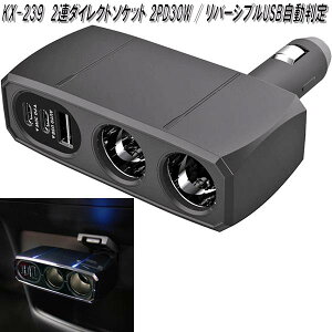 カシムラ KX-239 2連ダイレクトソケット 2PD30W / リバーシブルUSB自動判定 24V車対応 KX239【お取り寄せ商品】カー用品 スマートフォン ゲーム機 充電器 USBポート 増設
