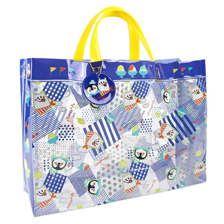 楽天市場 ペンギンとしろくま柄 オリジナルビーチバッグ マチアリ プールバッグ 角型 ビニールバッグ キッズ 女の子 男の子 かわいい ファンシー 高波クリエイト 子供の入園入学バッグ Kcプレイス