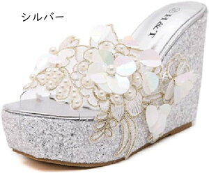 ミュール レース 刺繍 厚底 ウェッジソール サンダル 歩きやすい レディース ヒール キラキラ リゾート パーティー 他と被らない 履きやすい かわいい 透明 サボ サンダル おしゃれ ビーチサ
