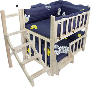 ペットベッド 二層木製犬用ベッド 高床式ペットベッドフレーム 寝具付き 高床式ペットベッド 階段&ガードレール付き 中小型犬 猫用