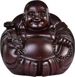 仏像 木彫り 七福神 布袋 様 布袋さんの置物 高級天然 黒檀 金運 お守り(Size:8cm)