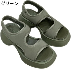 厚底サンダル レディースさんだる スクエアトゥ プラットフォーム スリップオン ストレッチベルト 夏 吸湿性 布 軽量 ローマ風 ビーチサンダル ビーサン スポーツサンダル 運動靴 通気性 ブラック 黒 グリーン 無地