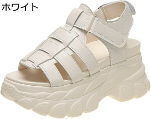 スポーツサンダル プラットフォーム ウェッジソール8cm マジックテープ グルカ サンダル レディース スニーカー さんだる 身長アップ 厚底 ローマ風 カジュアルシューズ 女性 無地 シンプル