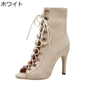 大きいサイズ サンダルブーツ レディース ピンヒール レースアップ バックジップ ハイヒール ショートブーツ 9.5 CM トゥストラップ オープントゥ 春夏秋 スエード セクシー ダンス キャバ