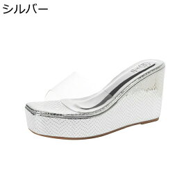 ウェッジサンダル レディース ミュール 外履きスリッパ 9cmヒール 厚底靴 クリアストライプ 美脚 キラキラ 女性らしい スクエアトゥ 滑り止め 疲れにくい 夏 オシャレ 買い物 アウトドア