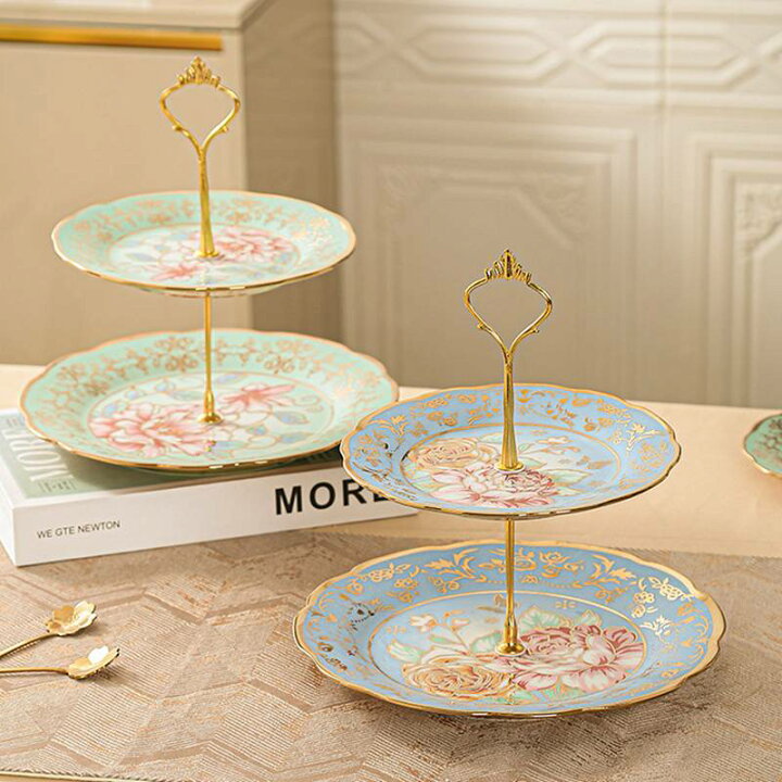 フルーツプレート ケーキスタンド 台座付きケーキトレイ ガラス製 金属  