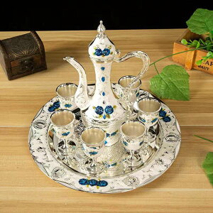 8点セット 酒器 セット 徳利 とっくり おちょこ 持ち手付き 酒器揃 酒水差し 酒盃 バラ徳利 お洒落 エレガント 合金製 レトロ アンティーク 宮廷風 結婚祝い プレゼント 贈り物 お茶 水 牛乳