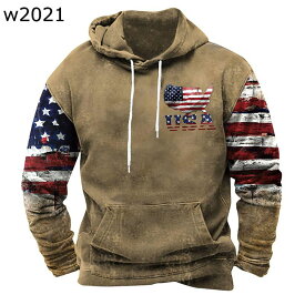 パーカー メンズ プルオーバー ビッグサイズ アメカジ レトロ アメリカ国旗 パッチワーク プリント 春秋 ストリート ヒップホップ フード付き ゆったり カジュアル スポーツ