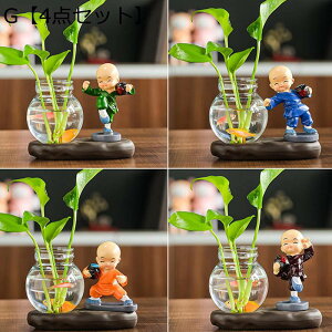 4個 小僧の装飾品 小さな僧侶の装飾品 デスクトップの装飾 家の装飾 ミニチュア僧侶の置物 仏僧の置物 車 可愛い クリエイティブ 僧侶モデリング工芸品 僧侶の像 小僧モデル 笑い仏 樹脂 僧