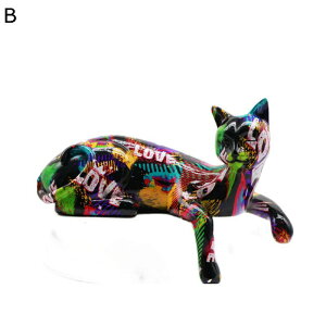 カラフルな猫の置物 カラフルな猫の置物 小さな猫の樹脂製置物 カラフルな猫アート置物彫刻 職場 家の装飾 デスクアクセサリー用 動物像 ホーム装飾 リビングルーム ベッドルーム オフィ